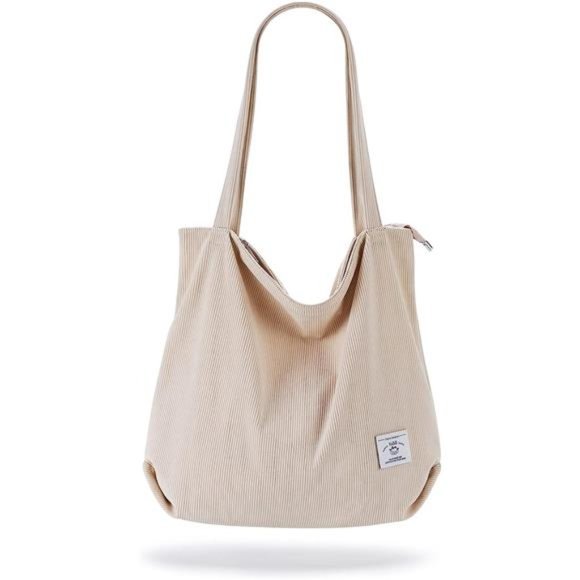 Women Corduroy Tote Bag Zipper Casual Tote's Handbag Big Capacity Shoulder Bag - Picture 1 of 7